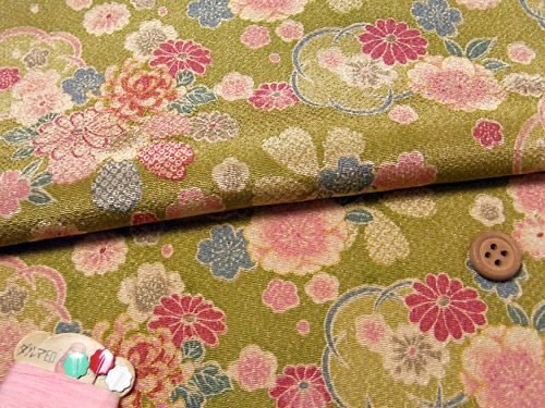 古布調ちりめん生地・和花づくし（うぐいす色）