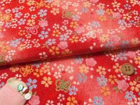 ちりめん生地・桜とリボン蝶（赤）