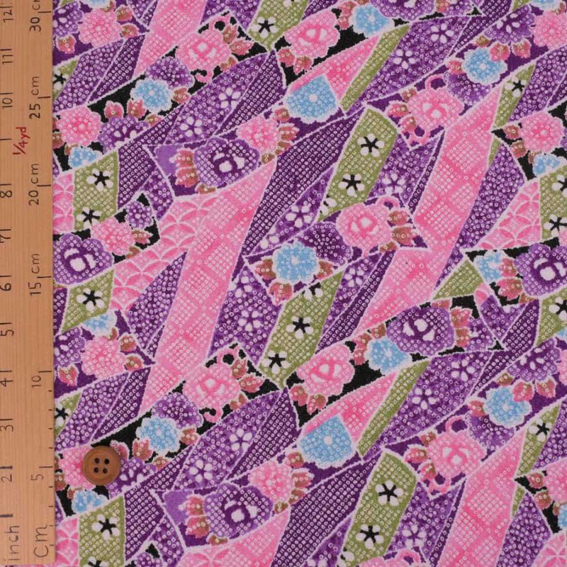 ちりめん生地 のしめ短冊(紫) 10cm単位 切り売り ちりめん細工向きレーヨン縮緬 花柄 鹿の子柄 和モダン和小物に