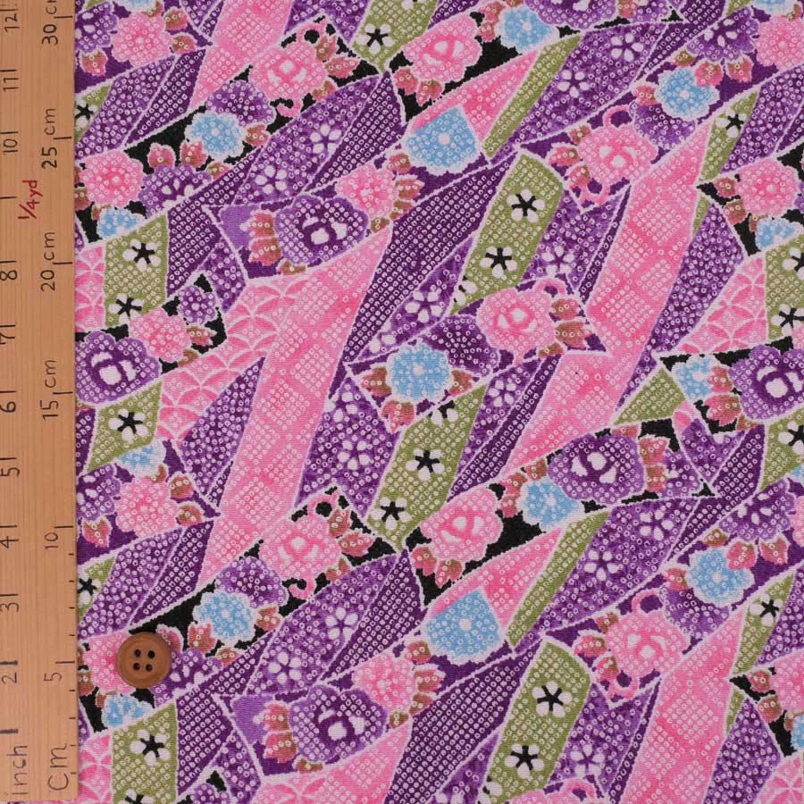 ちりめん生地 のしめ短冊(紫) 10cm単位 切り売り ちりめん細工向きレーヨン縮緬 花柄 鹿の子柄 和モダン和小物に