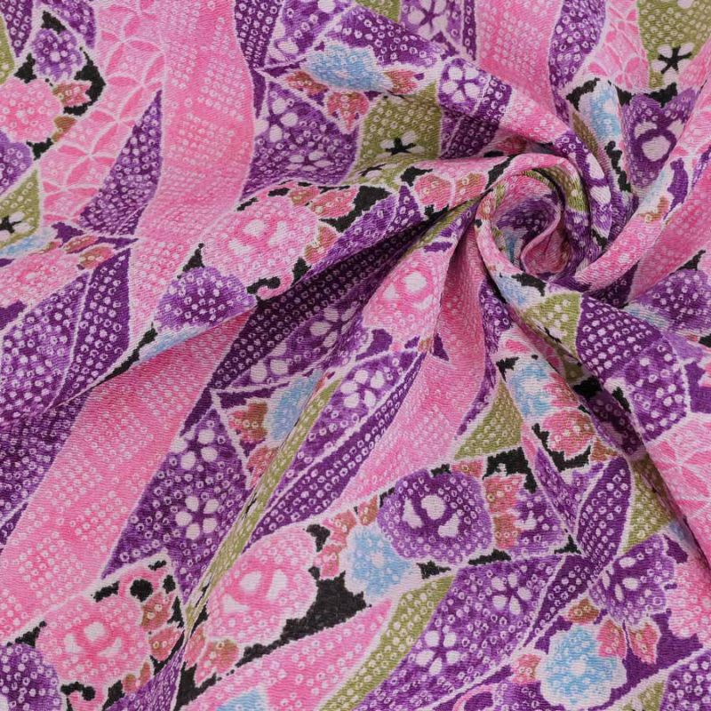 ちりめん生地 のしめ短冊(紫) 10cm単位 切り売り ちりめん細工向きレーヨン縮緬 花柄 鹿の子柄 和モダン和小物に