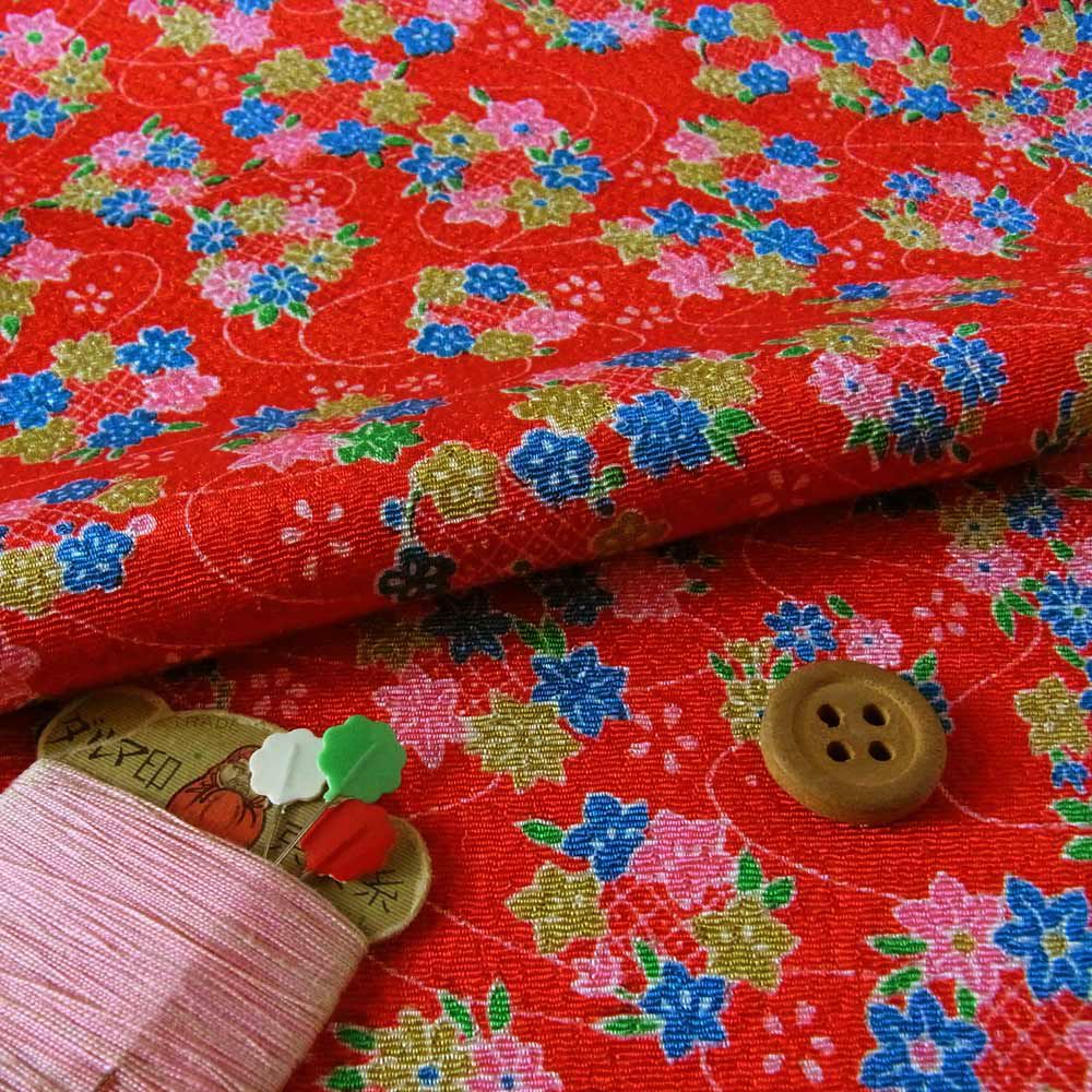 ちりめん生地・花かごのダンス（赤）