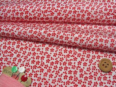 ちりめん生地・小桜(白/赤) 10cm単位 切り売り