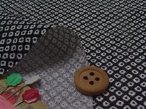 ちりめん生地・疋田しぼり(黒) 10cm単位 切り売り |生地 和柄/和布 