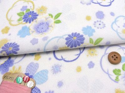 一越ちりめん・和花舞(白/ブルー) 10cm単位 切り売り