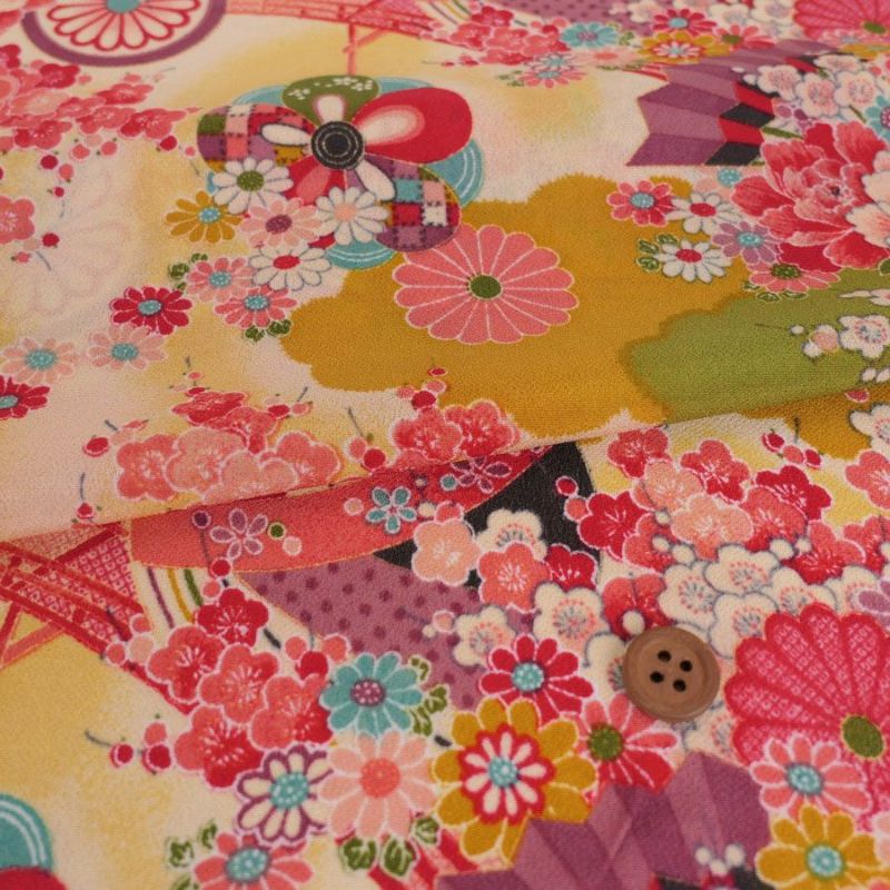 一越ちりめん・水辺の花景色（黄緑）