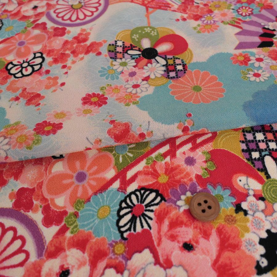 一越ちりめん・水辺の花景色（水色）