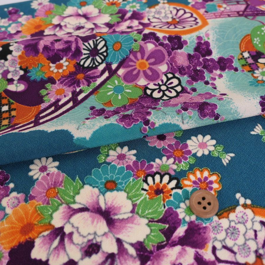 一越ちりめん・水辺の花景色（青）