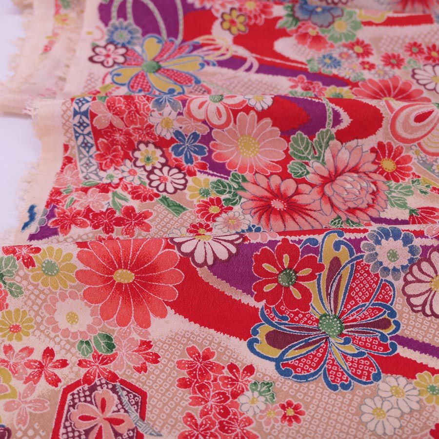 一越ちりめん・しぼりに花のし小槌文様（赤）