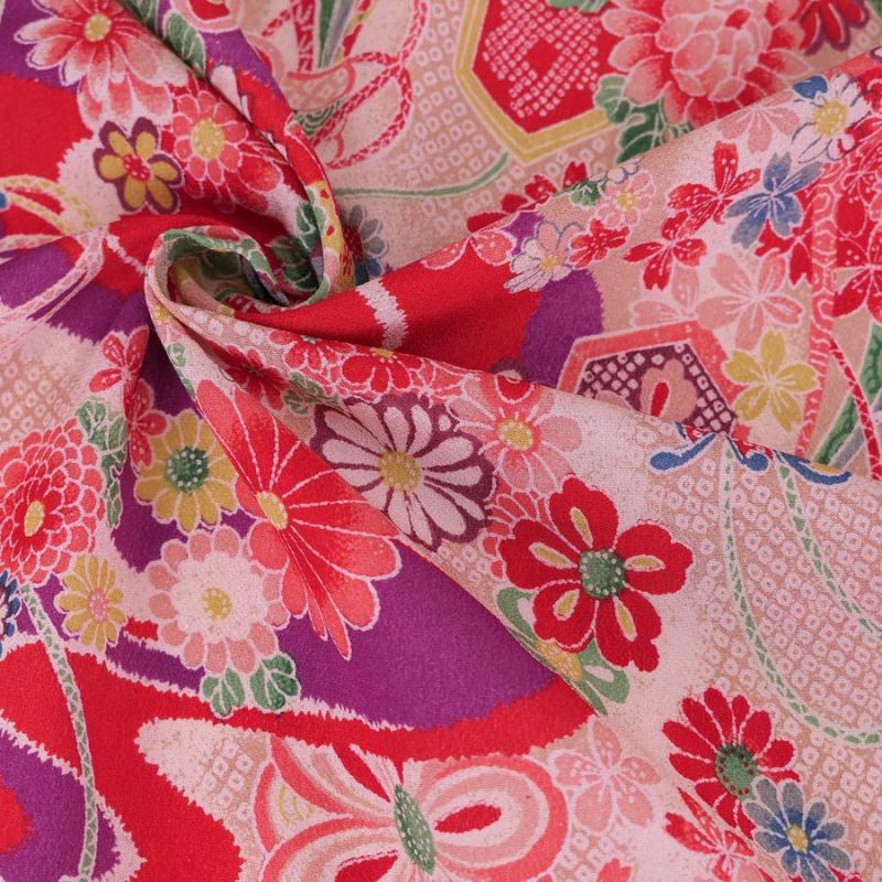 一越ちりめん・しぼりに花のし小槌文様（赤）