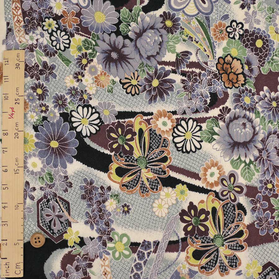 一越ちりめん・しぼりに花のし小槌文様（黒）