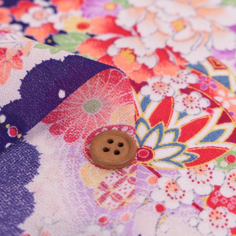 一越ちりめん・波文様に花（紫）