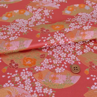 金らん・桜に扇面(さんご色) 10cm単位 切り売り