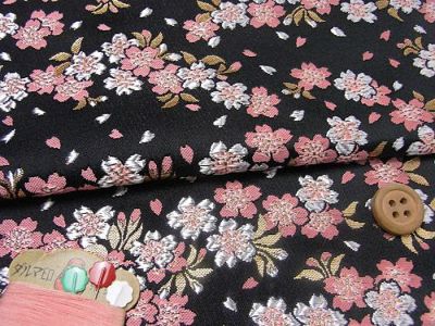 金らん・和桜(黒/ピンク) 10cm単位 切り売り |生地 和柄/和布