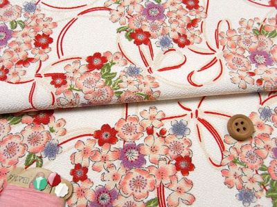 ポリちりめん・桜結び(白) 10cm単位 切り売り