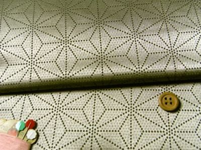 ジャカード生地・ドット麻の葉柄(金) 10cm単位 切り売り