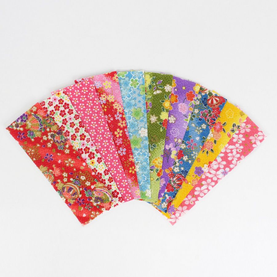 花小紋のちりめんシール・10枚セット縮緬シール 和布シール 和柄生地シール 和風クラフト材料