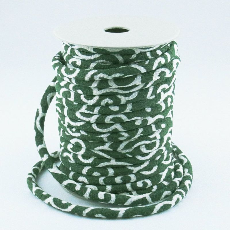 ちりめん丸ひも・小紋調柄・３ミリ（実寸約4ミリ）　唐草・緑