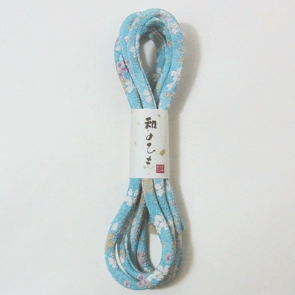 ちりめん丸ひも（1.8m巻）友禅柄・5ミリ　桜柄（水色）