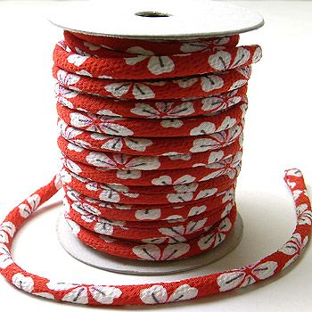ちりめん丸ひも・柄・４ミリ（実寸約5-6ミリ）　桜レトロ・赤