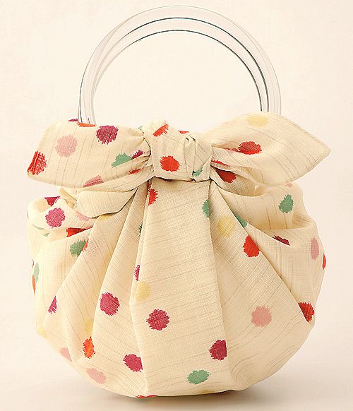 風呂敷バッグ（ふろしき＋リング）綿 モダンガール・こんぺいとう　ベージュ