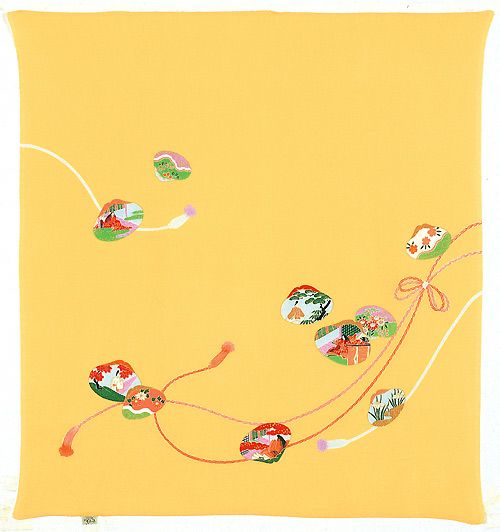 風呂敷68cm角　正絹ちりめん友禅・貝合わせ　ウスオレンジ