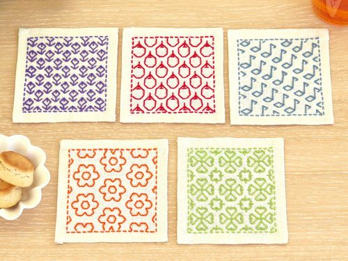刺し子キット・一目刺しのコースター（生成/5枚1組）