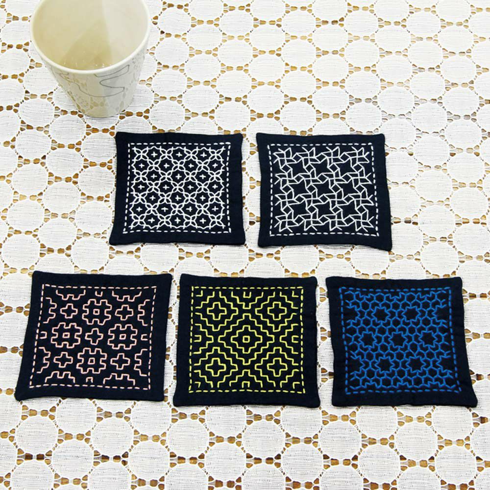刺し子キット・一目刺しのコースター（藍/5枚1組）