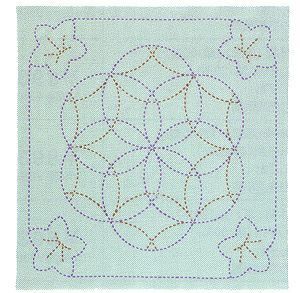 刺し子キット・花ふきん・桔梗と花刺し（あさぎ）