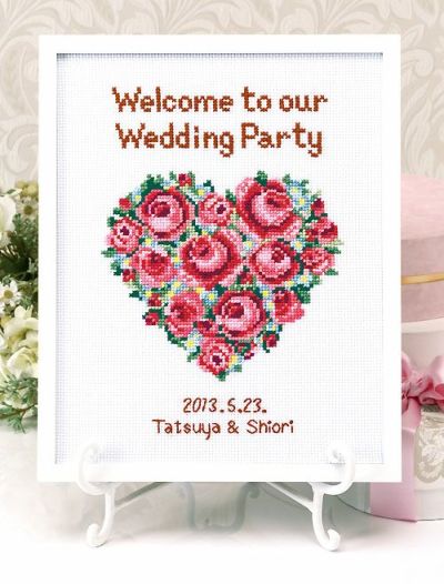 SALEクロスステッチ完成品★未使用【花の結婚式】ウェルカムボード　ハンドメイド fanmary_oly-7468