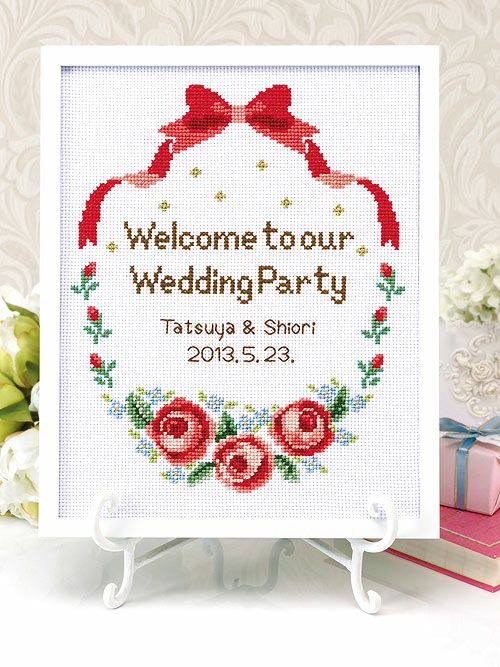 クロスステッチキット・ローズウェルカムボード リボン＆ローズ 生地 和柄/和布/ちりめん手芸通販布がたり