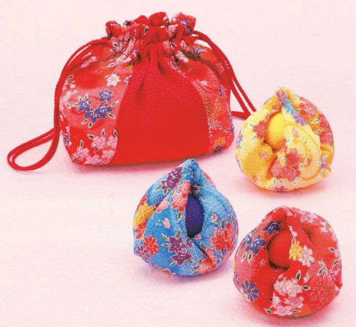 京ちりめんキット・ほおずきのお手玉と巾着（赤青黄）
