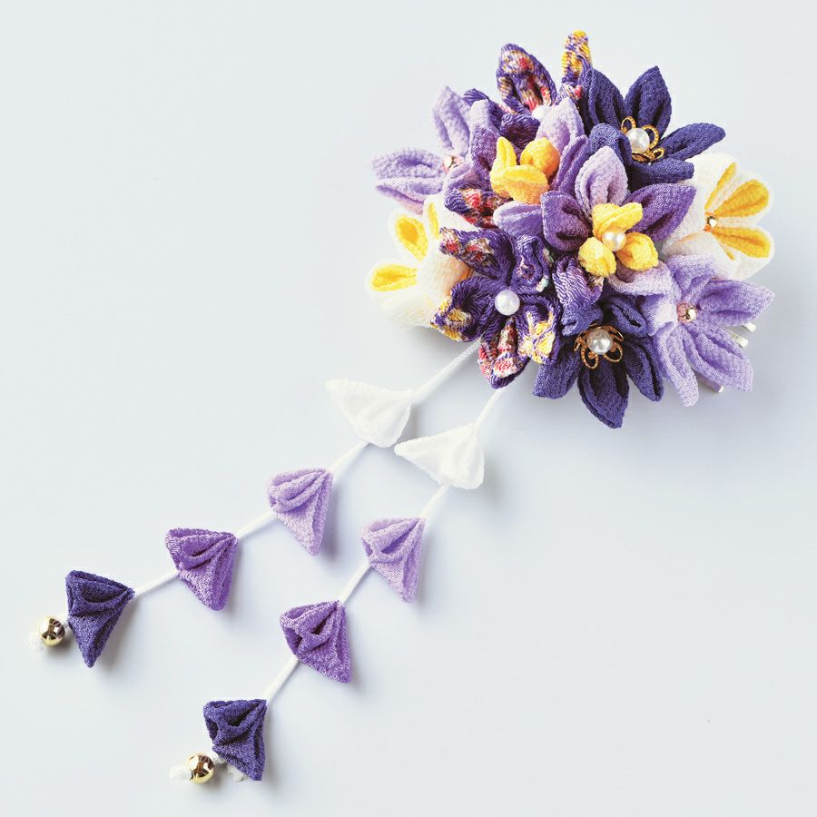 つまみ細工キット・はなやぎ髪飾り（紫）
