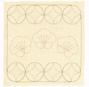 刺し子キット・花ふきん・梅と丸七宝（きなり）