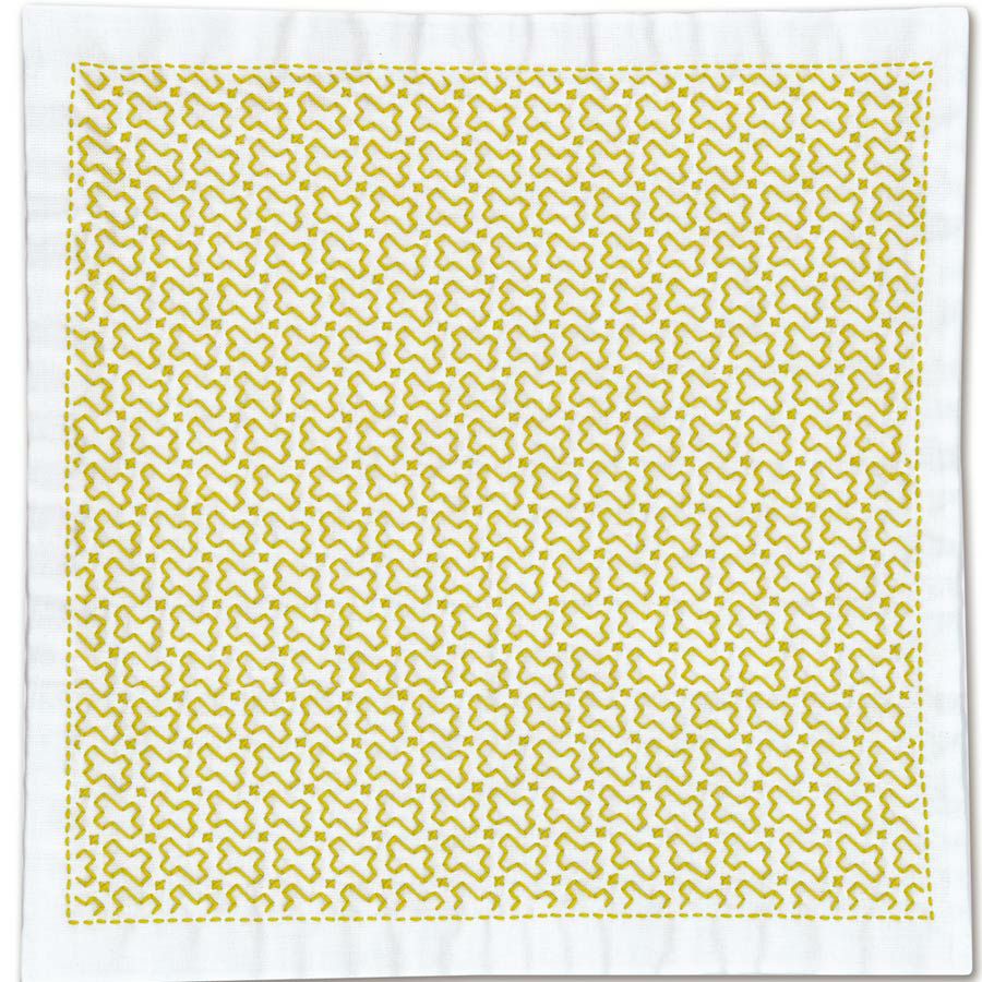 一目刺しの花ふきん・流し十時（白）