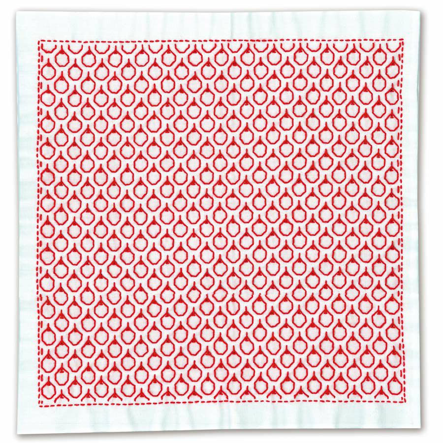 一目刺しの花ふきん・りんご（白）