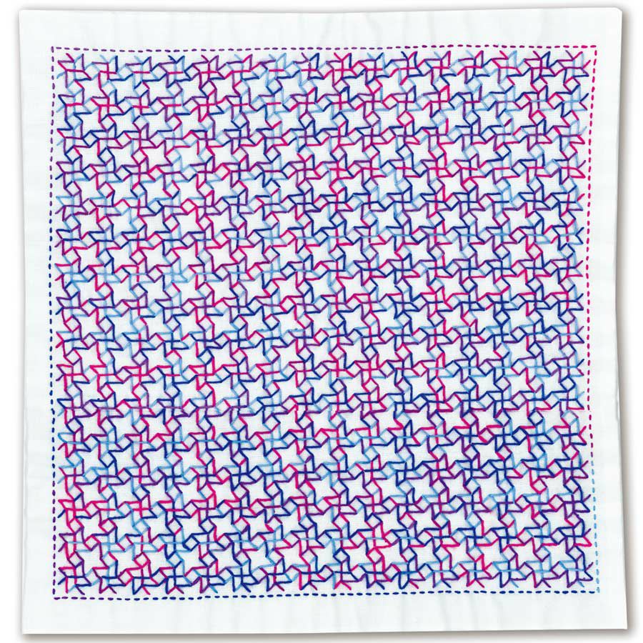 一目刺しの花ふきん・風車（白）