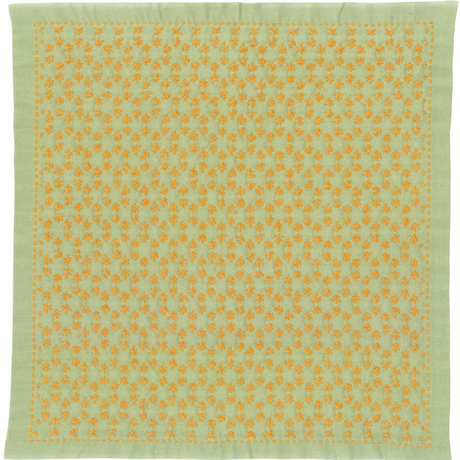 一目刺しの花ふきん・角亀甲つなぎ（うぐいす）