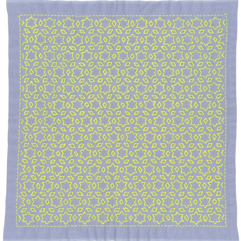 一目刺しの花ふきん・星と三つ菱（ラベンダー）