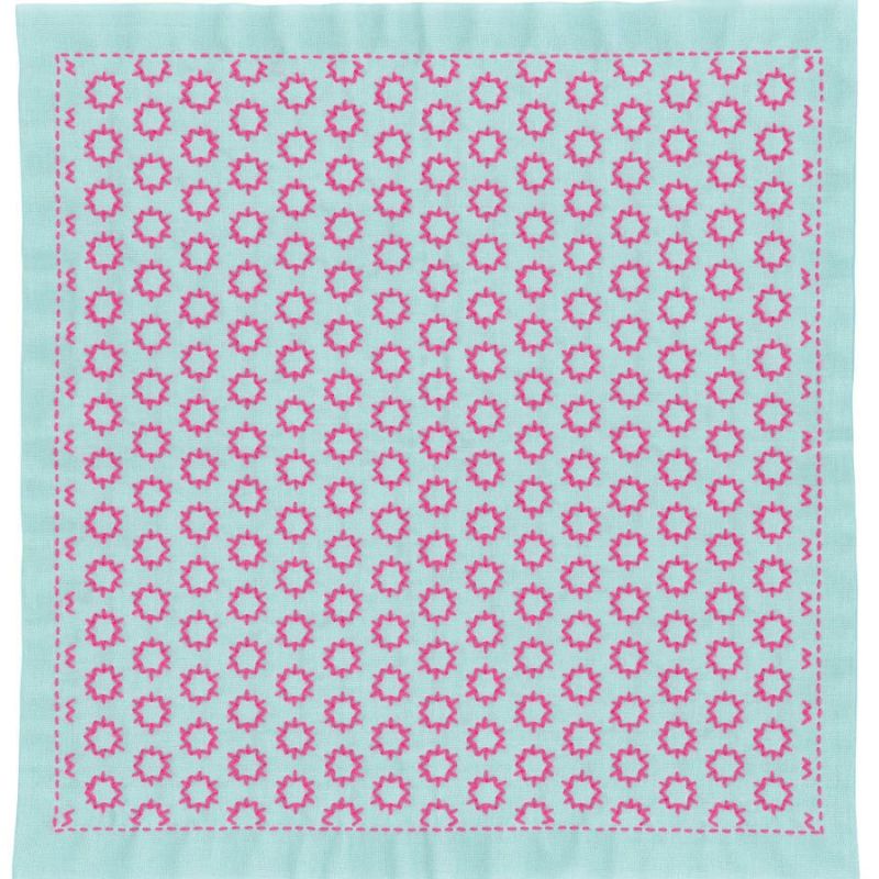 一目刺しの花ふきん・こんぺいとう（浅葱）