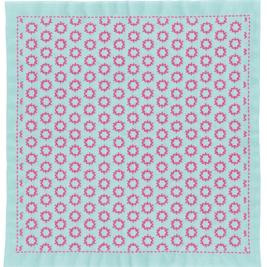 一目刺しの花ふきん・こんぺいとう（浅葱）