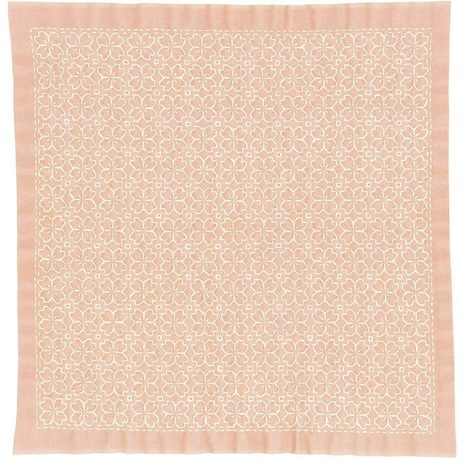 一目刺しの花ふきん・桜の花（渋ピンク）