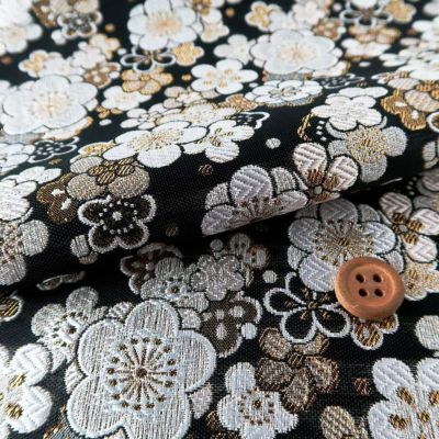 金襴生地(金らん)きらめき梅(黒) 10cm単位 切り売り