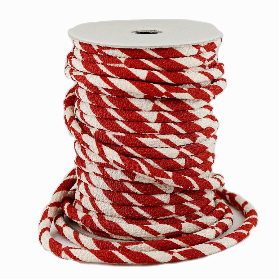 ちりめん丸ひも・モダン柄・３ミリ（実寸約4ミリ） 矢絣・朱れんが