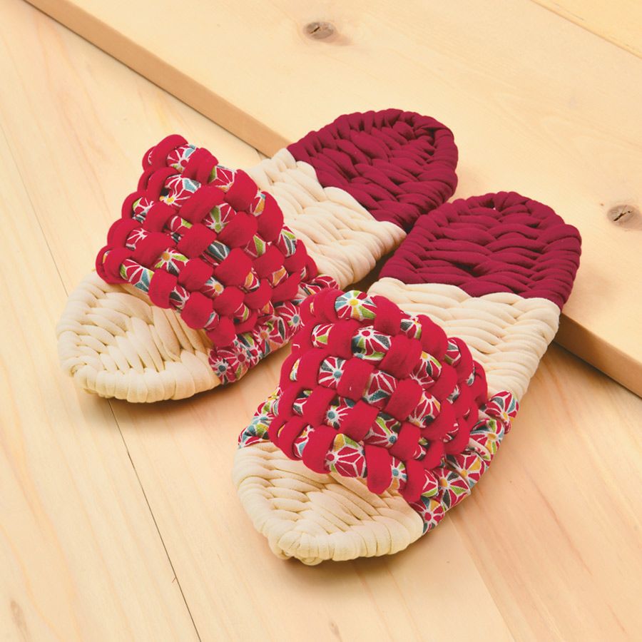 手作りキット 布ぞうり やんわりスリッパ（クリーム/赤）