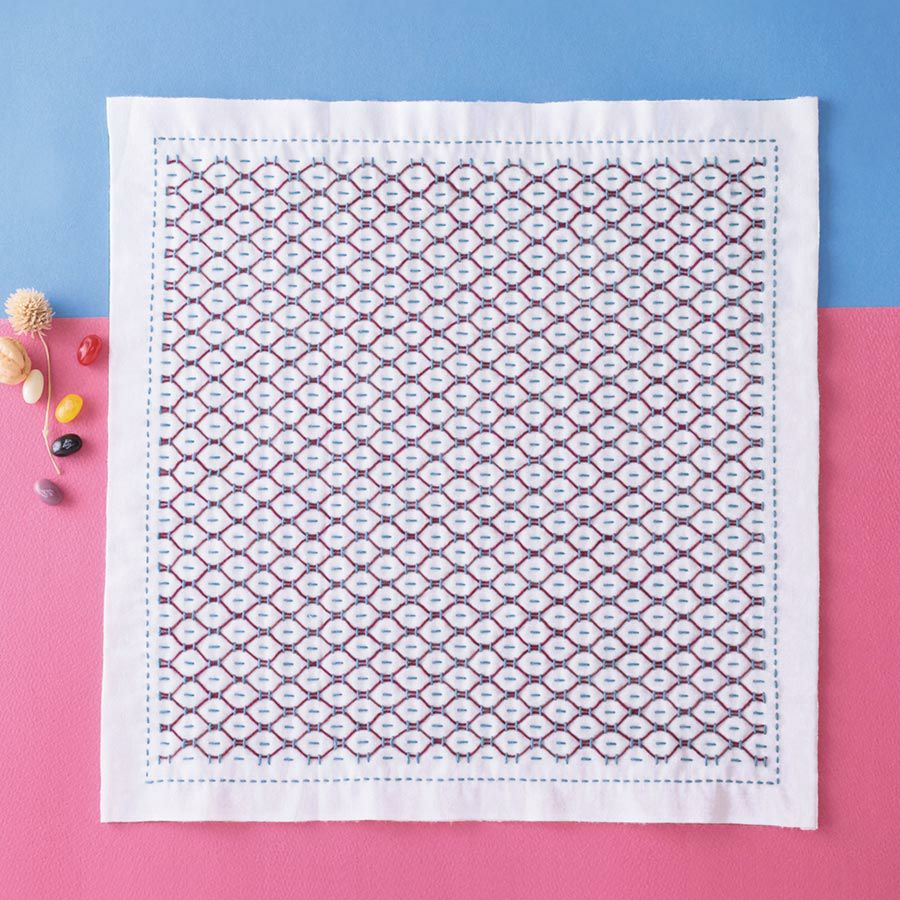 刺し子キット くぐり刺しの花ふきん 福豆