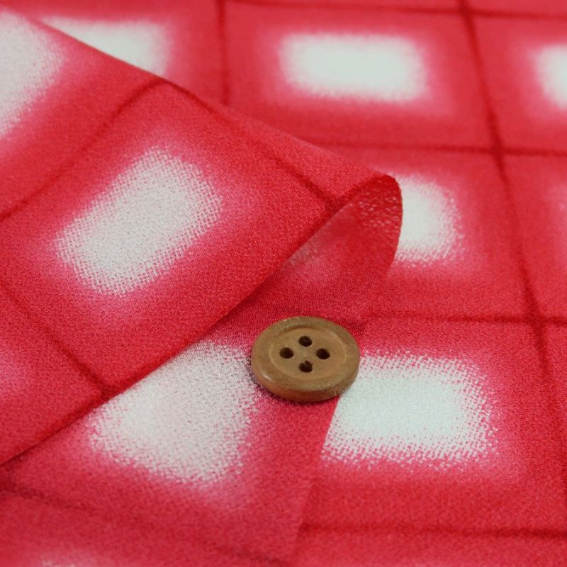 一越ちりめん生地 格子ぼかし(赤)