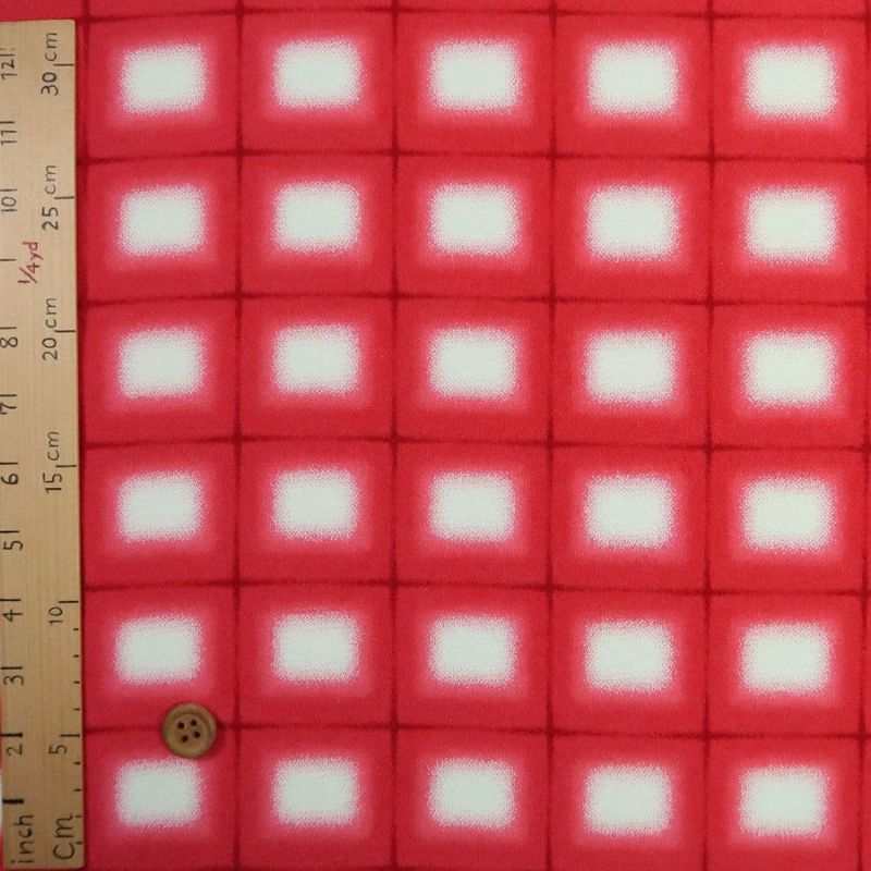 一越ちりめん生地 格子ぼかし(赤)