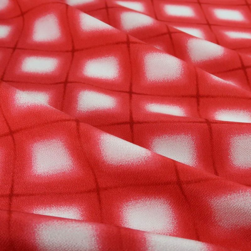 一越ちりめん生地 格子ぼかし(赤)