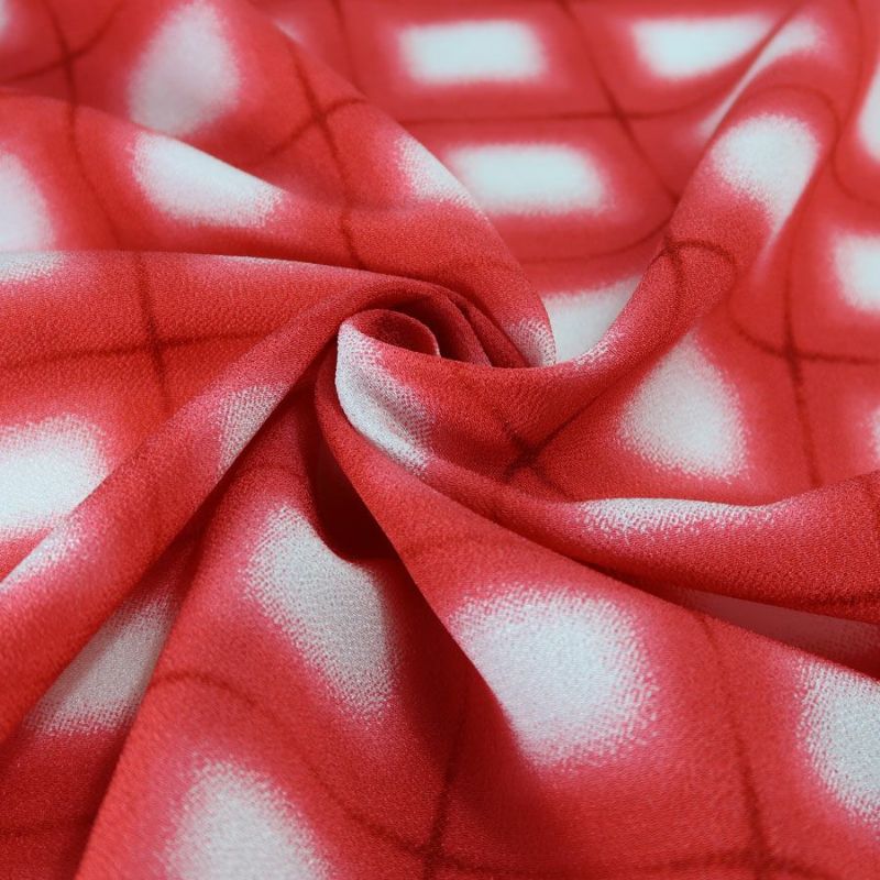 一越ちりめん生地 格子ぼかし(赤)